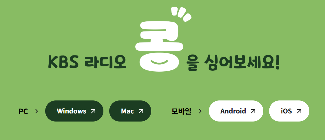 KBS 라디오 앱 콩 PC 설치 화면