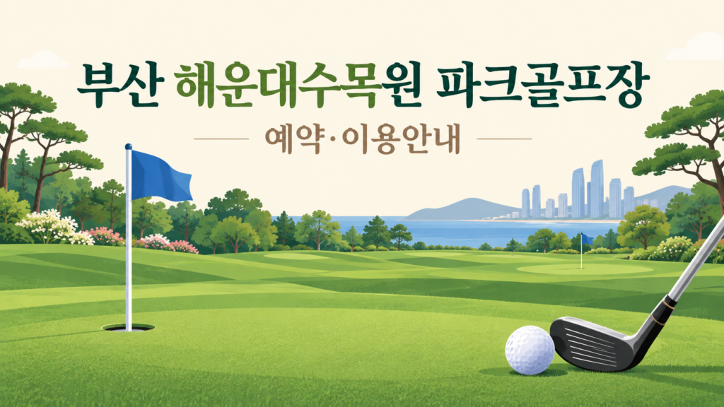 부산 해운대수목원 파크골프장 예약·이용 안내 일러스트, 실제 구장 사진이 아닙니다