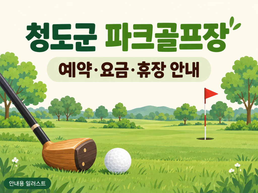 청도군 파크골프장 예약·이용 안내 일러스트, 실제 구장 사진이 아닙니다