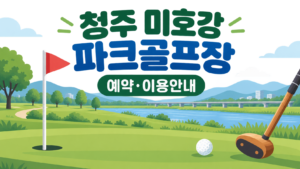 청주 미호강 파크골프장 예약·이용 안내 일러스트, 실제 구장 사진이 아닙니다