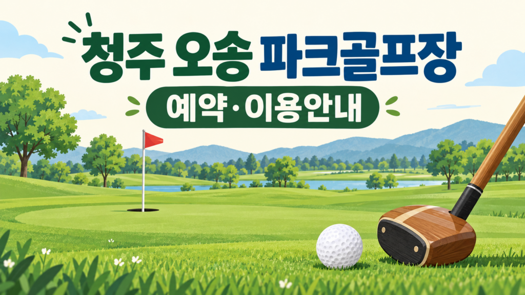 청주 오송 파크골프장 예약·이용 안내 일러스트, 실제 구장 사진이 아닙니다
