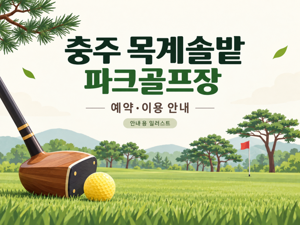 충주 목계솔밭 파크골프장 예약·이용 안내 일러스트, 실제 구장 사진이 아닙니다