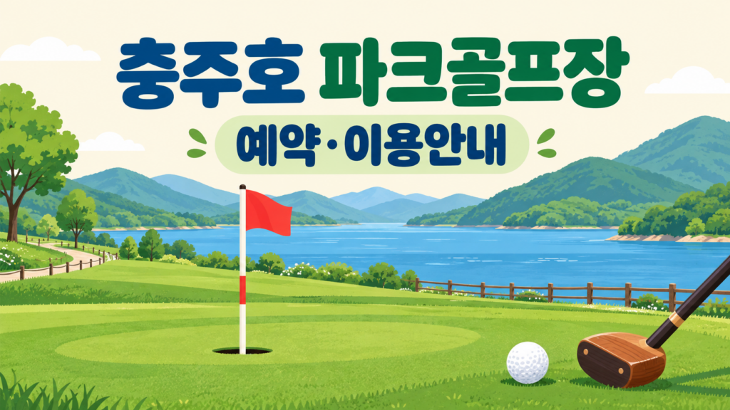충주호 파크골프장 예약·이용 안내 일러스트, 실제 구장 사진이 아닙니다