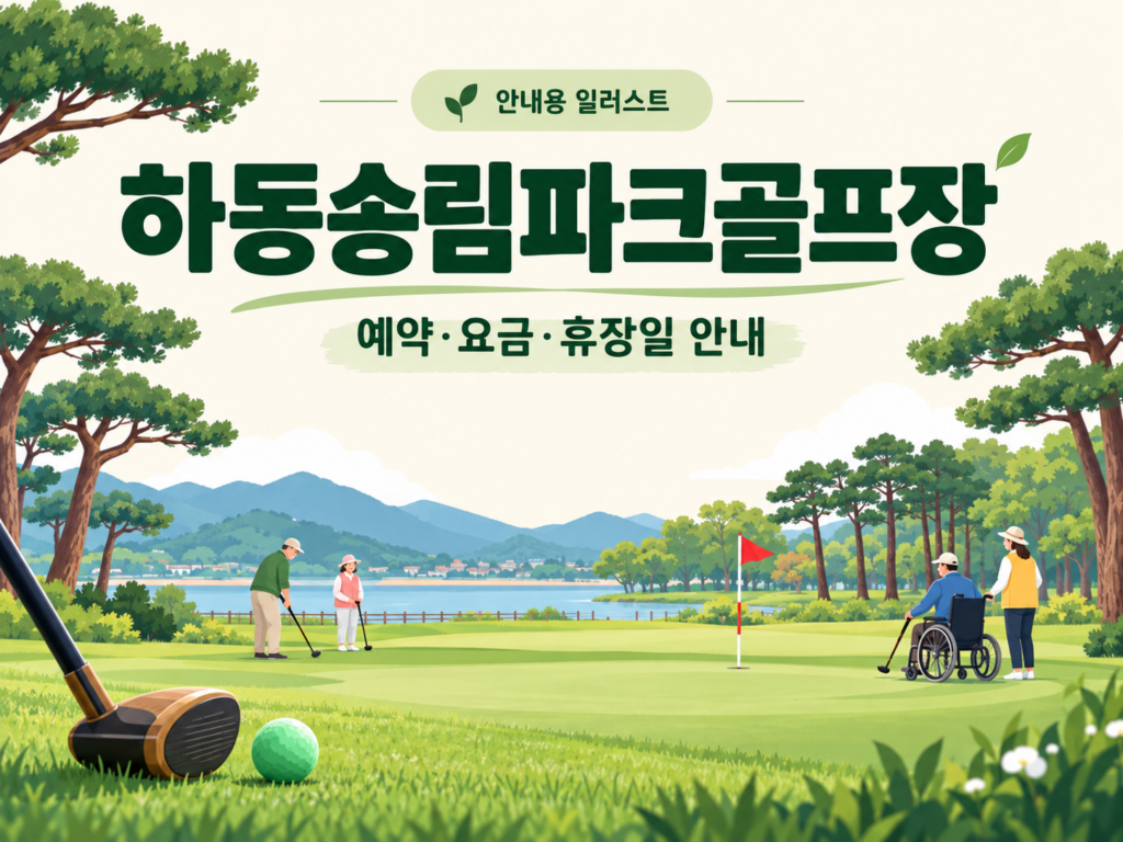 하동송림파크골프장 예약·이용 안내 일러스트, 실제 구장 사진이 아닙니다