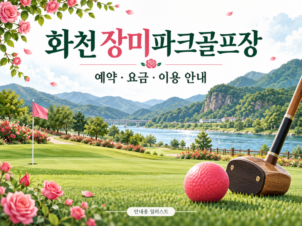 화천 장미파크골프장 예약·이용 안내 일러스트, 실제 구장 사진이 아닙니다