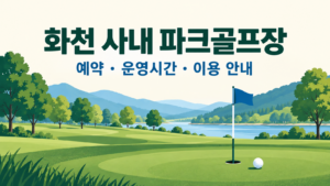 화천 사내 파크골프장 예약·이용 안내 일러스트, 실제 구장 사진이 아닙니다