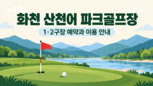 화천 산천어 파크골프장 예약·이용 안내 일러스트, 실제 구장 사진이 아닙니다