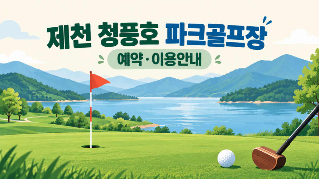 제천 청풍호 파크골프장 예약·이용 안내 일러스트, 실제 구장 사진이 아닙니다