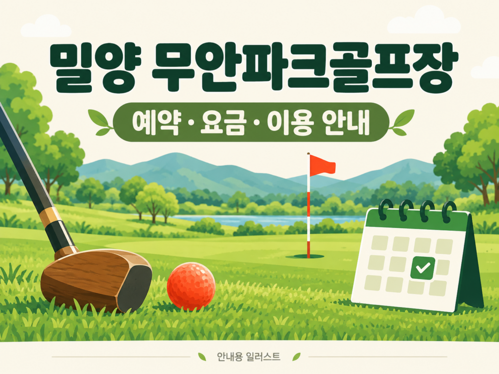 밀양 무안파크골프장 예약·이용 안내 일러스트, 실제 구장 사진이 아닙니다