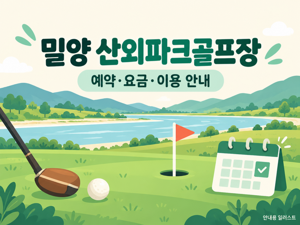 밀양 산외파크골프장 예약·이용 안내 일러스트, 실제 구장 사진이 아닙니다