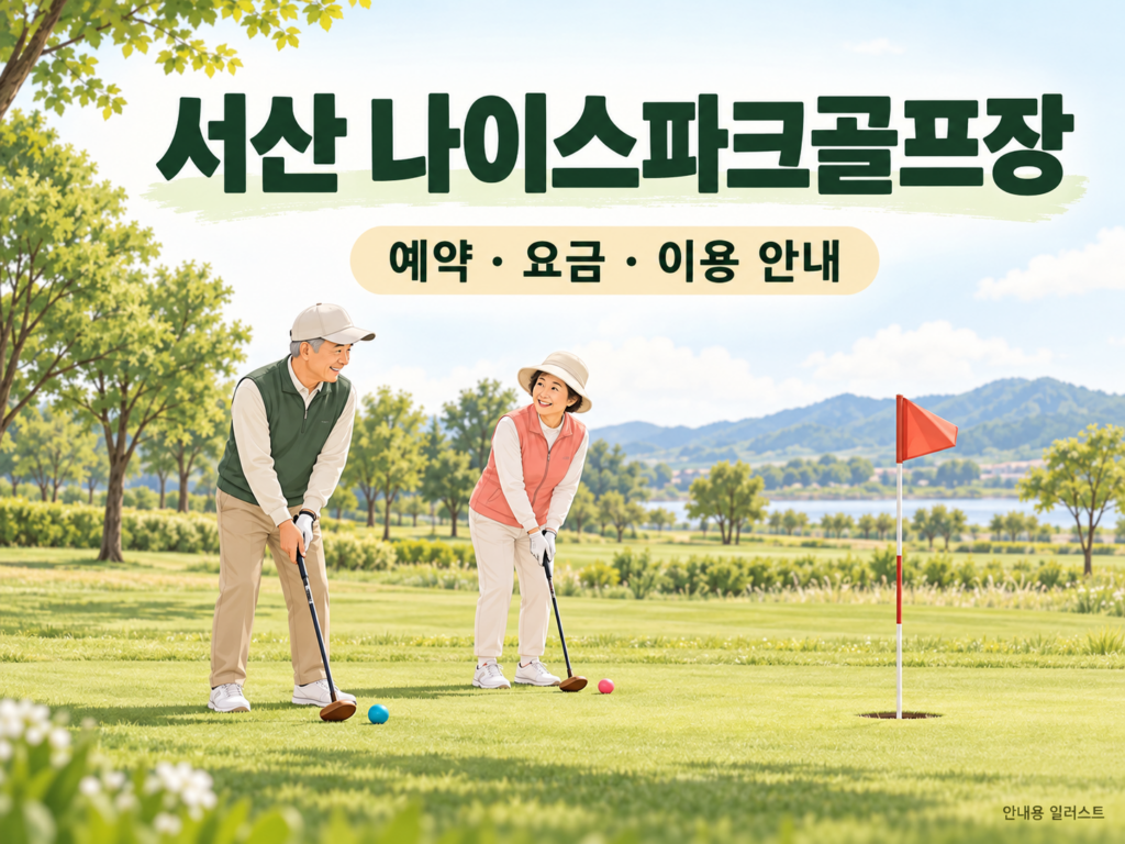 서산 나이스파크골프장 예약·이용 안내 일러스트, 실제 구장 사진이 아닙니다