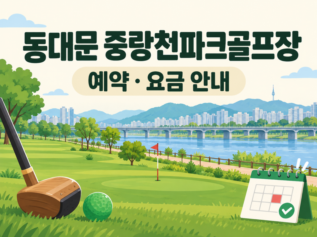서울 동대문 중랑천파크골프장 예약·이용 안내 일러스트, 실제 구장 사진이 아닙니다