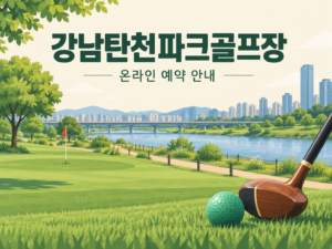 서울 강남탄천파크골프장 예약·이용 안내 일러스트, 실제 구장 사진이 아닙니다
