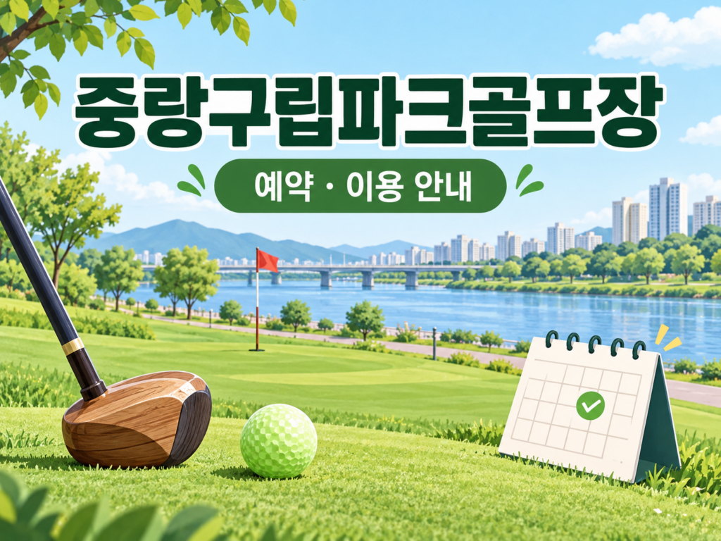 서울 중랑구립파크골프장 예약·이용 안내 일러스트, 실제 구장 사진이 아닙니다