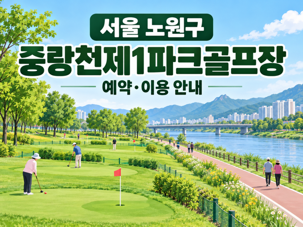 서울 노원구 중랑천제1파크골프장 예약·이용 안내 일러스트, 실제 구장 사진이 아닙니다