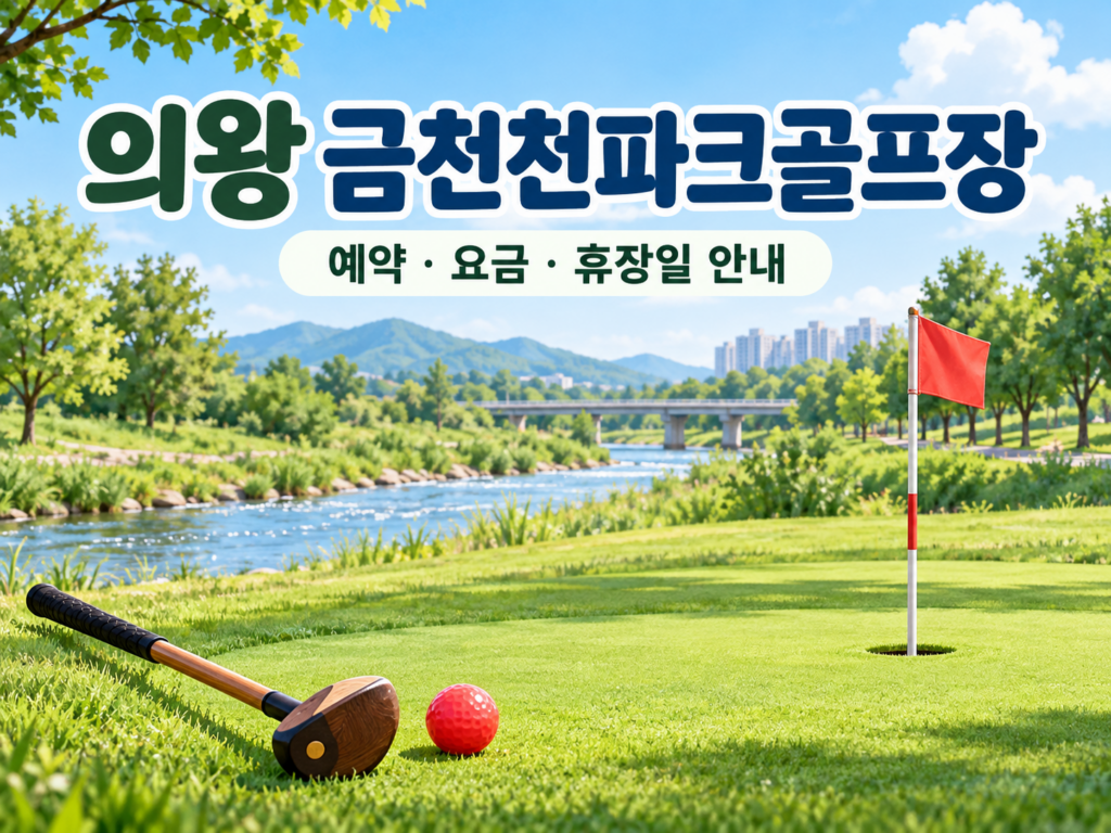 의왕 금천천파크골프장 예약·이용 안내 일러스트, 실제 구장 사진이 아닙니다