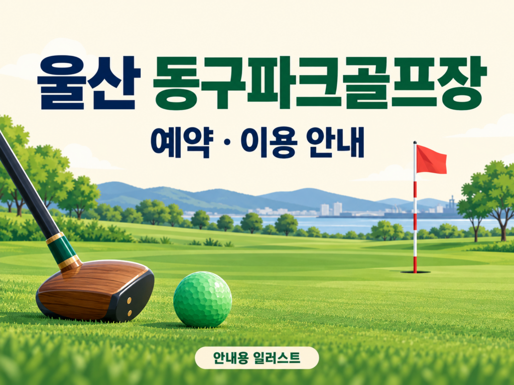 울산 동구파크골프장 예약·이용 안내 일러스트, 실제 구장 사진이 아닙니다