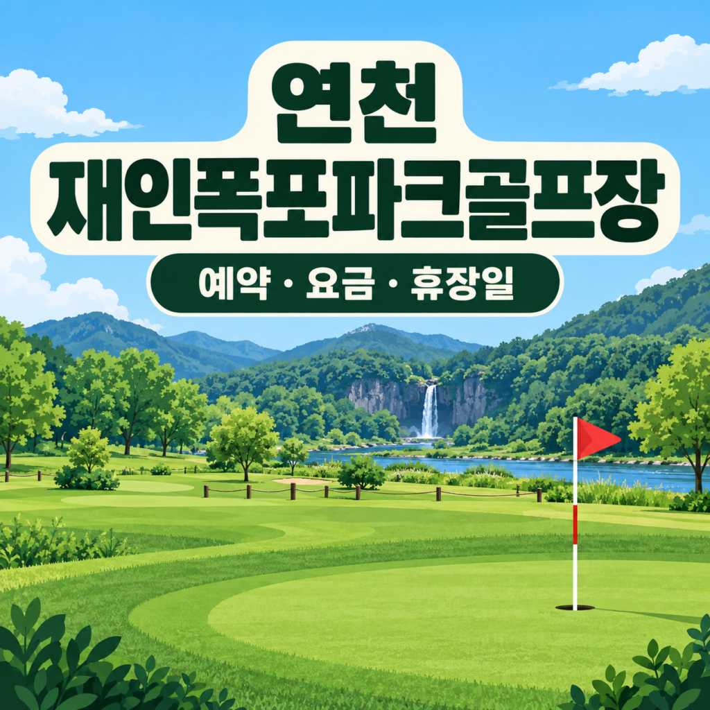연천 재인폭포파크골프장 예약·이용 안내 일러스트, 실제 구장 사진이 아닙니다